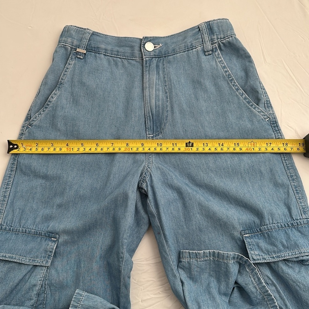 United Colors of Benetton light blue chambray high waisted cargo pants - Picture 8 of 15
